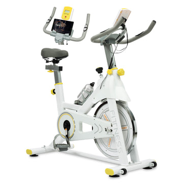 Indoor Exercise Bike Cycling Bike With Comfortable Seat Cushion Yellow White Indoor Fitness Yellow White Gym Steel