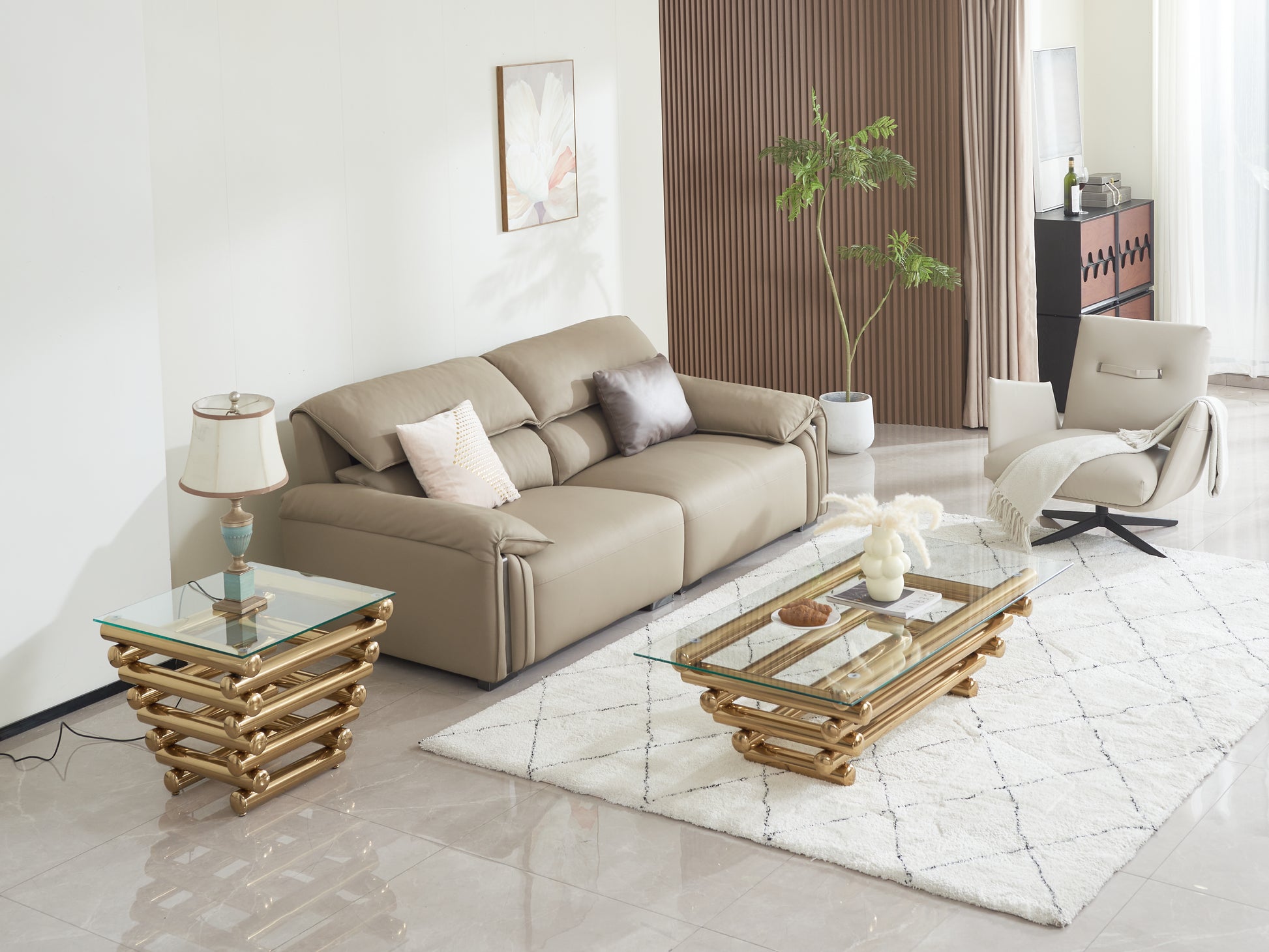 Modern Stainless Steel Coffee Table Set Set Of 2 , Clear Tempered Glass Table Top, Coffee Table & End Side Table 2 Pieces Sets For Living Room, Gold Clear,Gold Modern Open Storage Stainless