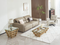 Modern Stainless Steel Coffee Table Set Set Of 2 , Clear Tempered Glass Table Top, Coffee Table & End Side Table 2 Pieces Sets For Living Room, Gold Clear,Gold Modern Open Storage Stainless