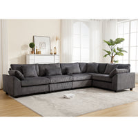 Arrival Oversized Modular Sectional Sofa Couches Set,Corduroy Upholstered Deep Seat Comfy Sofa For Living Room 5 Seat,Dark Gray Dark Gray Fabric 5 Seat