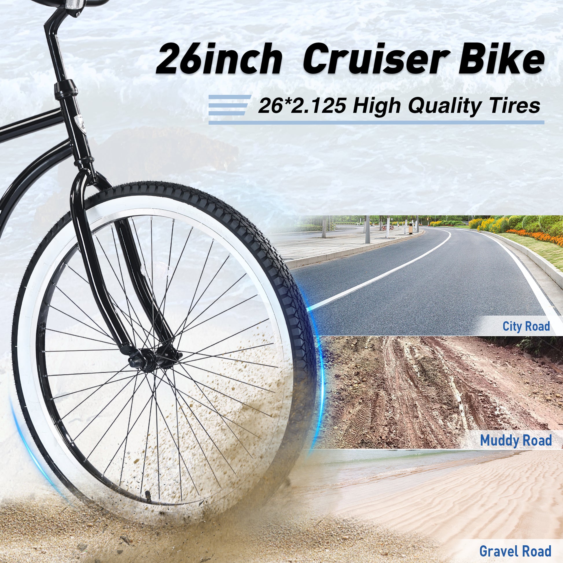 Single Speed Bicycles 26"Inch,Steel Frame, Wide Wheels For Stability, Rear Coaster Brakes,Multiple Colors Men'S Beach Cruiser Bike Cycling Black Garden & Outdoor Steel