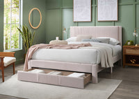 Queen Bed Box Spring Not Required Queen Pink Wood Bedroom Modern Panel Mdf Corduroy