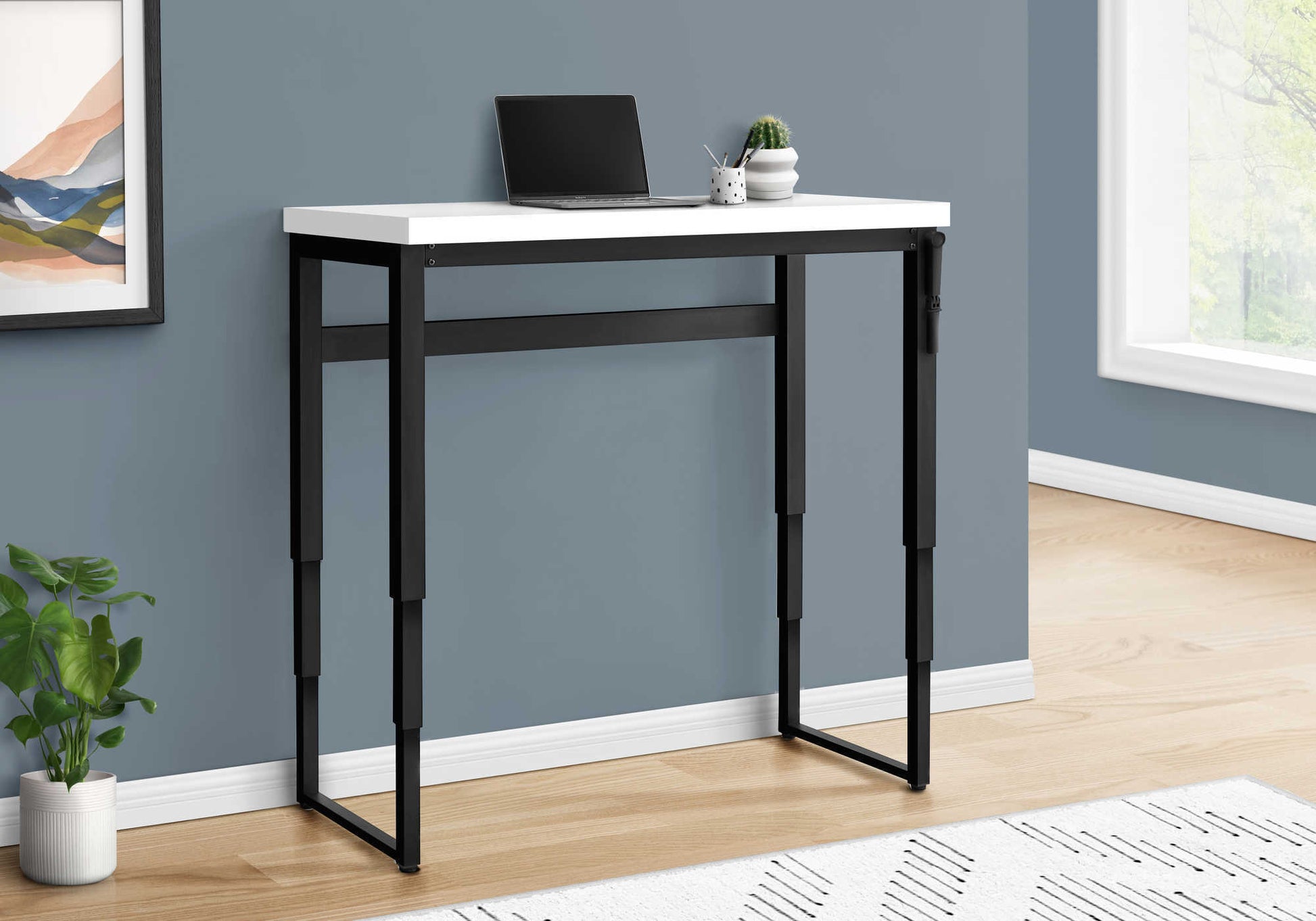 Computer Desk, Home Office, Standing, Adjustable, 48"L, Work, Laptop, White Laminate, Black Metal, Contemporary, Modern White Particle Board