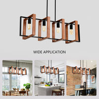 4 Light Kitchen Island Lights Pendant Light Farmhouse Dining Room Light Fixture, Rustic Wood And Black Metal Rectangular Chandelier, 36" Hanging Lighting For Living Room,Conference Room, Home Office