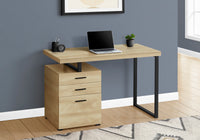 Computer Desk, Home Office, Laptop, Left, Right Set Up, Storage Drawers, 48"L, Work, Natural Laminate, Black Metal, Contemporary, Modern Natural Particle Board