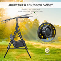 Outsunny Patio Swing Chair With Canopy, Seats 2 Adults Loveseat Bench With Adjustable Tilt Canopy, Armrests, A Frame Steel,Mesh For Backyard, Garden, Black Black Metal