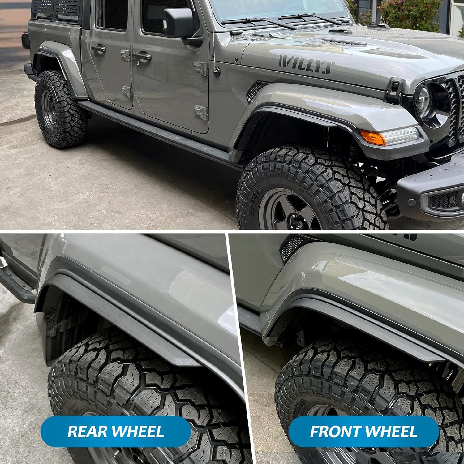 Front & Rear Fenders Compatible With 2020 2024 Jeep Wrangler Gladiator Jt Mojave & Rubicon, Off Road Wheel Fender Liner Set 4 Pcs Only Fit High Clearance Fender Flares Black Abs