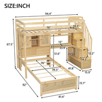 Twin Over Twin Loft Bed With Built In Desk And Staircase, With Storage Compartments And Shelves, Natural Twin Box Spring Not Required Natural Wood Pine