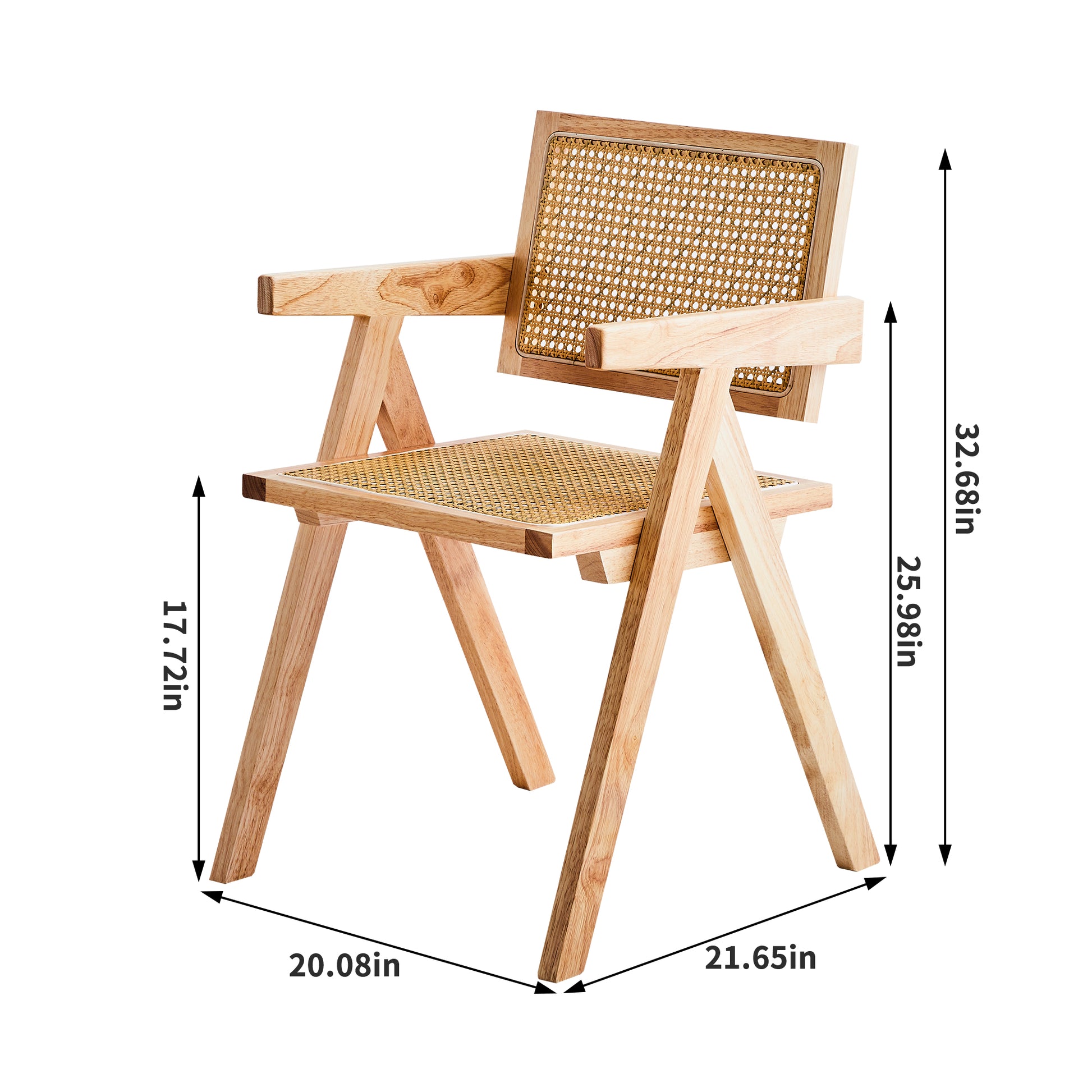 2 Dining Chairs, Natural Color, Rubber Wood Rattan Weaving Technology, Armrest Solid Wood Dining Chair, Living Room Chair, Simple And Natural Natural Rubber Wood