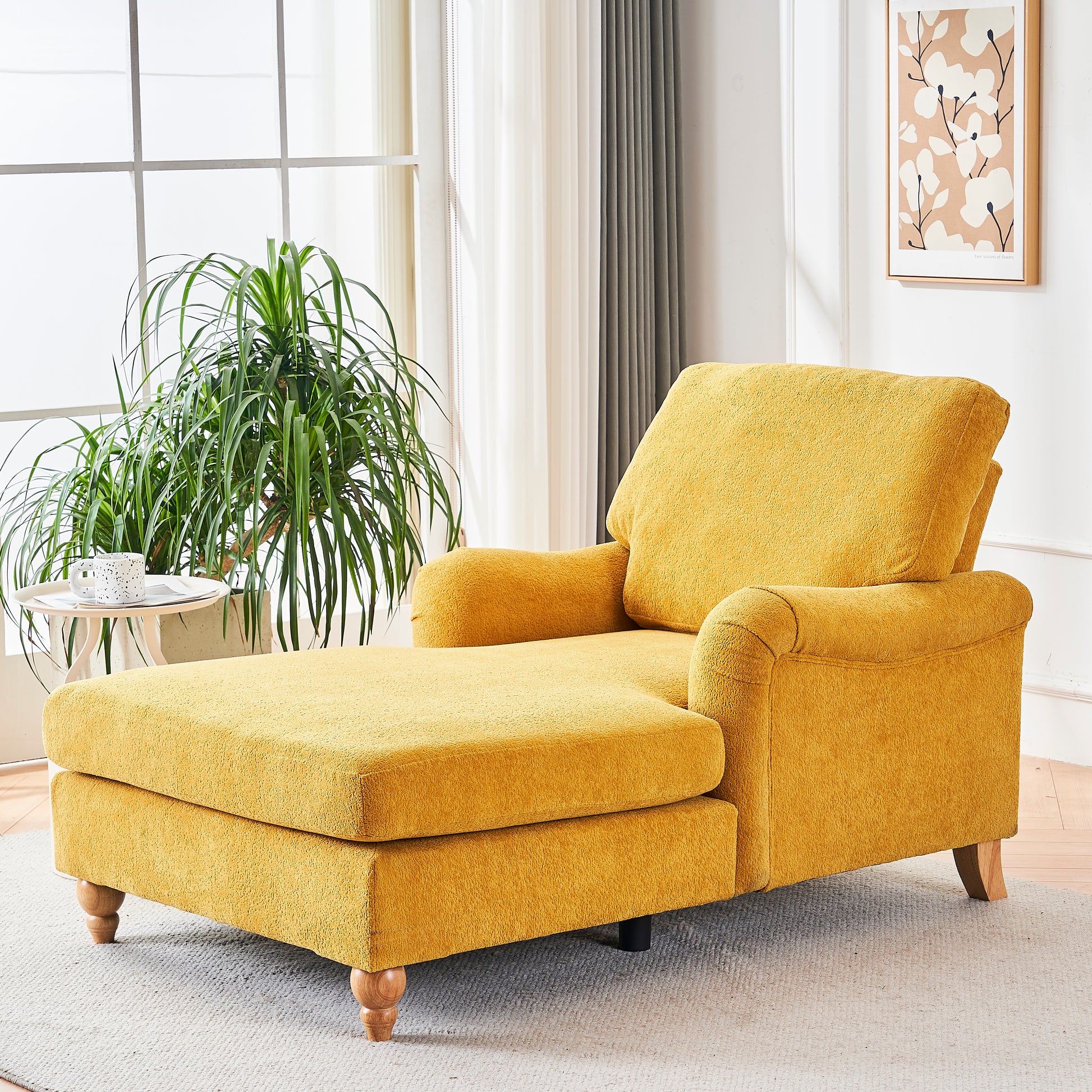 Modern Mid Century Indoor Oversized Chaise Lounger Comfort Sleeper Sofa With Soild Wood Legs Yellow Foam 1 Seat