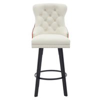 Modern Swivel Bar Stools Velvet Barstools Button Tufted Bar Stools Rivet Trim Bar Stools For Kitchen Island,Bistro, With Metal Pull Ring Sturdy Footrest Large Backrest For Home Bar Dark Coffee Beige