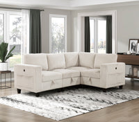 Modern Living Room Furniture 1Pc Beige Chair With One Arm, Storage Pouch And Charging Ports Corduroy Fabric Upholstery Beige Primary Living Space Contemporary,Modern Solid Wood