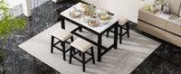 3 Piece Modern Faux Marble Versatile Bar Table Set With Storage Drawers And Padded Stools, Ideal For Space Saving Dining Nooks Or Small Kitchens Black Black Solid Wood Mdf