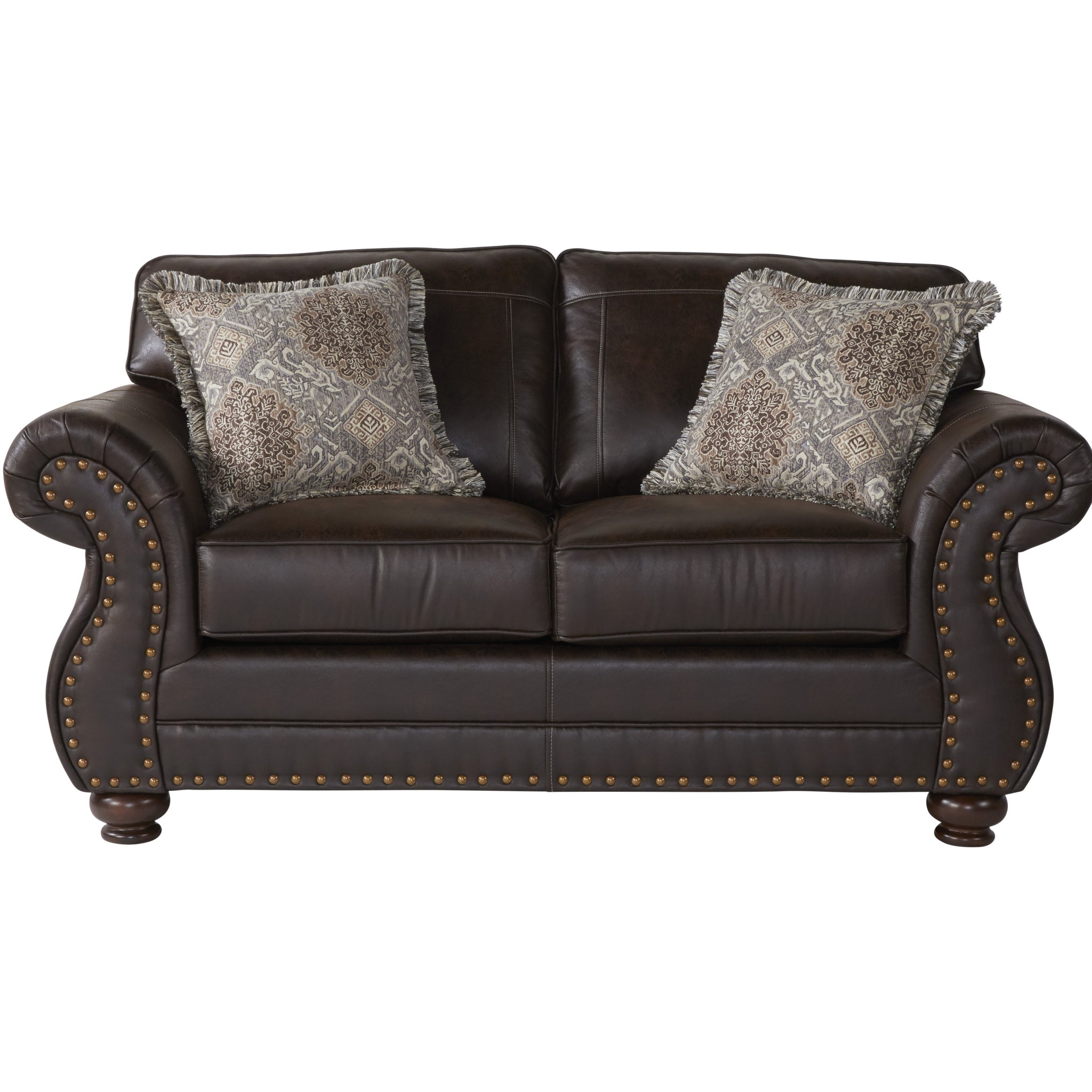 Leinster Fabric Upholstered Loveseat In Espresso Espresso Espresso Faux Leather Wood Primary Living Space Cushion Back American Traditional,Traditional Rolled Arms Faux Leather