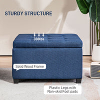 Homcom Fabric Tufted Storage Ottoman With Flip Top Seat Lid, Metal Hinge And Stable Eucalyptus Wood Frame For Living Room, Entryway, Or Bedroom, Blue Blue Polyester