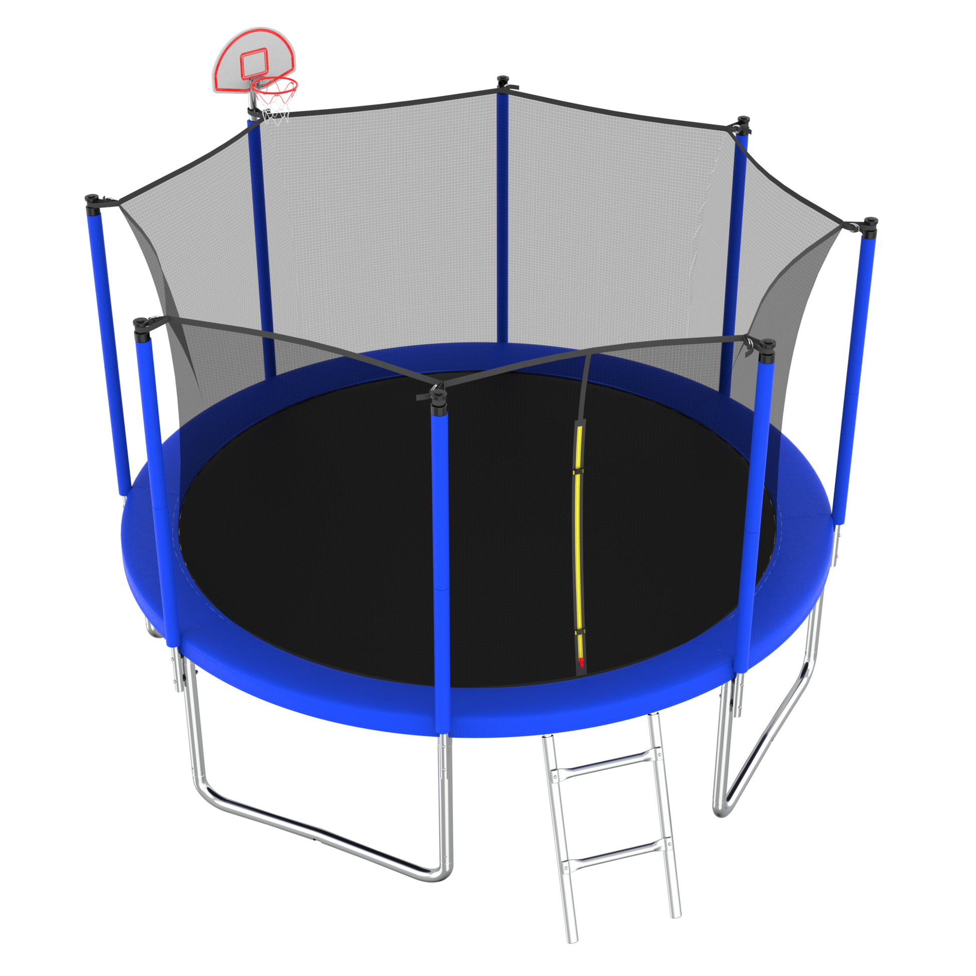 12Ft Trampoline For Kids & Adults With Basketball Hoop And Ball ,Recreational Trampolines With Safety Enclosure For Back Yard Outdoor Blue Metal