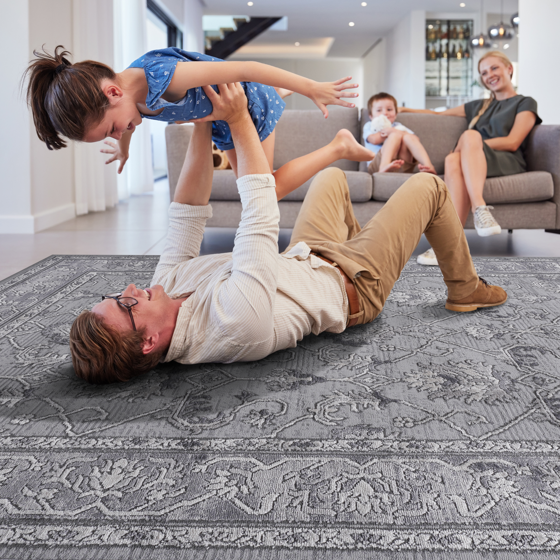 6X9 Grey Oriental Non Shedding Living Room Bedroom Dining Home Office Stylish And Stain Resistant Area Rug Grey Polyester