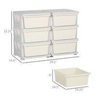 Qaba 3 Tier Kids Storage Unit, 6 Drawer Chest Toy Organizer Plastic Bins For Kids Bedroom Nursery Kindergarten Living Room For Boys Girls Toddlers, Cream Cream White Polypropylene