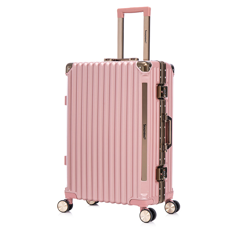 Luggage Sets Expandable Aluminum 20 24 28 Inch Three Model Set, Stylish Suitcase With Aluminum Frame Password Lock, Suitable For Travel Suitcases And Suitcases Pink Contemporary Aluminum