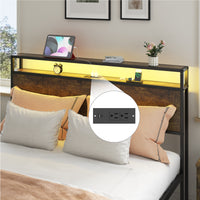 Full Bed Frame With Led Lights And Charging Station Robust Metal Wood Construction, Rustic Wood Platform Bed Frame With 2 Drawers, No Box Spring Needed, Noise Free, Vintage Brown, Easy Assemble Box