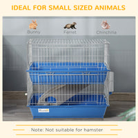 Pawhut 2 Tier Guinea Pig Cage, Ferret Cage, Chinchilla Cage, Small Animal Cage Indoor With Dish And Bottle, 2 Doors, Deep Bottoms, Ramp, 28", Blue Blue Iron Plastic