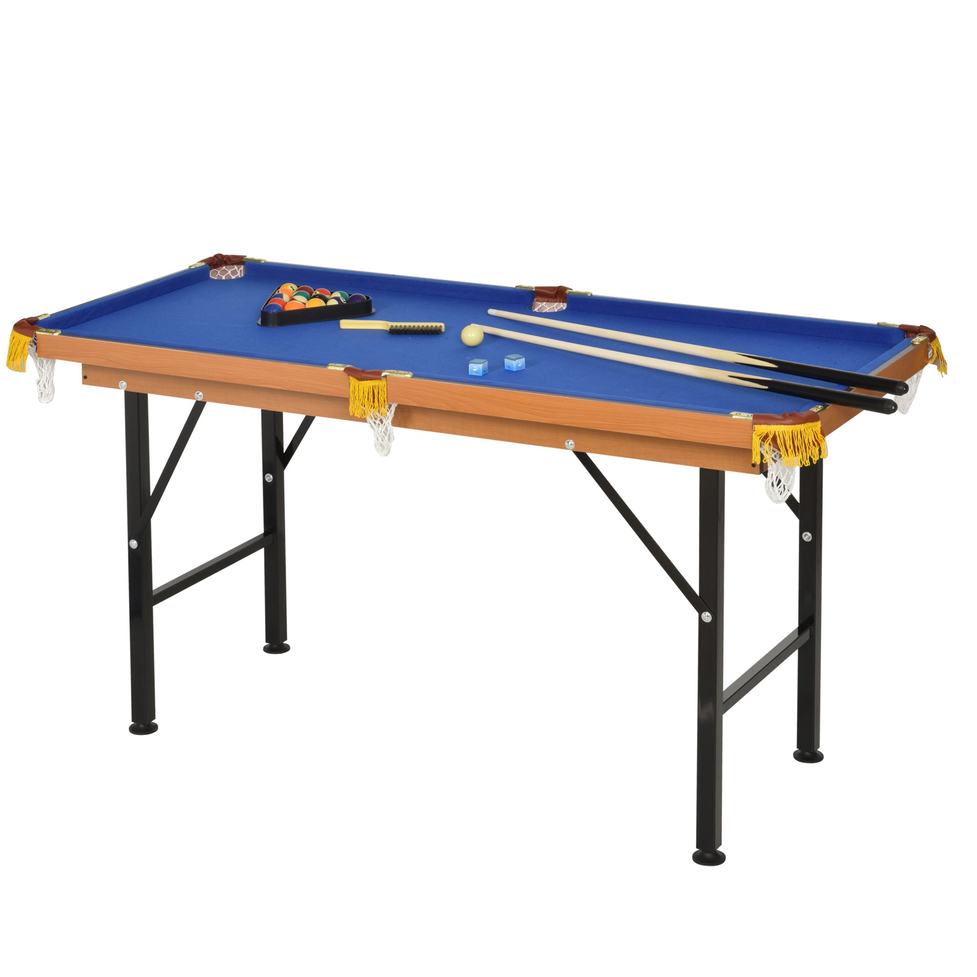 Soozier 55" Portable Folding Billiards Table Game Pool Table For Whole Family Number Use With Cues, Ball, Rack, Chalk, Blue Blue Mdf Steel