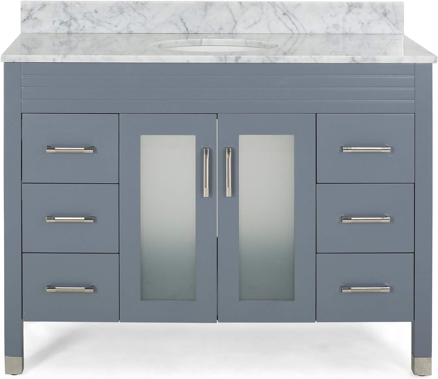 49'' Bathroom Vanity With Marble Top & Ceramic Sink, 2 Doors With Glass, 6 Drawers, Gray Grey Acacia Wood