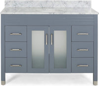 49'' Bathroom Vanity With Marble Top & Ceramic Sink, 2 Doors With Glass, 6 Drawers, Gray Grey Acacia Wood