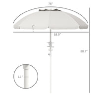 Outsunny 5.7' Portable Beach Umbrella With Tilt, Adjustable Height, 2 Cup Holders & Hooks, Uv 40 Ruffled Outdoor Umbrella With Vented Canopy, Cream White Cream White Polyester