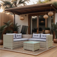 4 Piece Patio Sectional Wicker Rattan Outdoor Furniture Sofa Set With Storage Box Grey Yes Sectional Grey Rust Resistant Frame Mildew Resistant Cushion Garden & Outdoor Modern Complete Patio Sets Fiber Foam And Polyester Fiber Pad Rattan