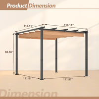 10' X 10' Aluminum Patio Pergola With Retractable Pergola Canopy, Backyard Shade Shelter For Porch, Outdoor Party, Garden, Grill Gazebo, Khaki Khaki Aluminium