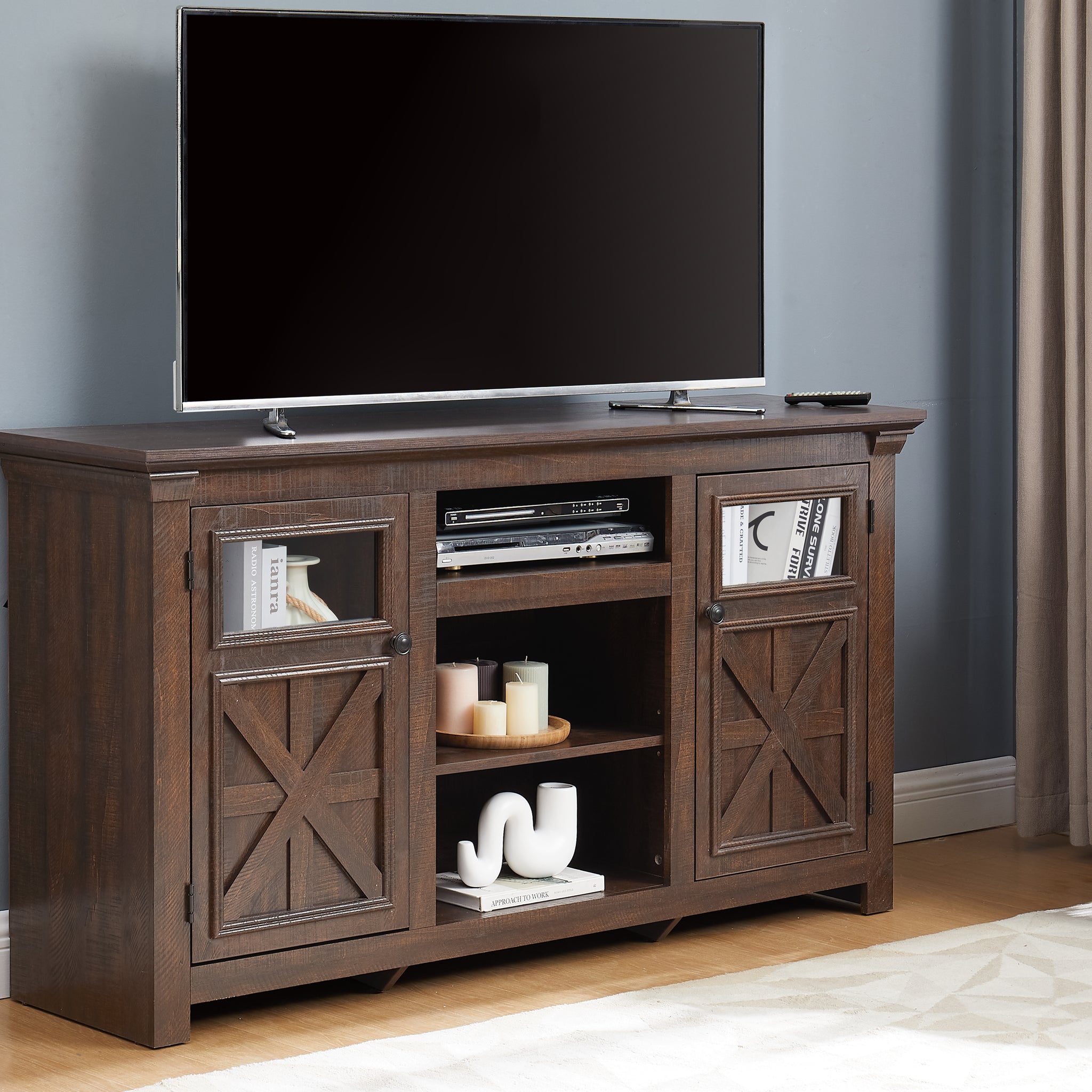 2 Doors Cabinet Farmhouse Cabinet, Farmhouse Tv Stand Barn Design,Modern Farmhouse Tv Media Stand, Large Barn Inspired Home Entertainment Console,Espresso, 60.23"W*15.35"D*31.7"H Espresso 60 69