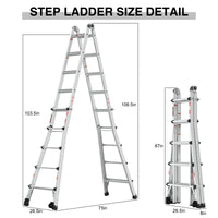 Aluminum Multi Position Ladder With Wheels, 300 Lbs Weight Rating, 22 Ft Metallic Grey Aluminium Alloy