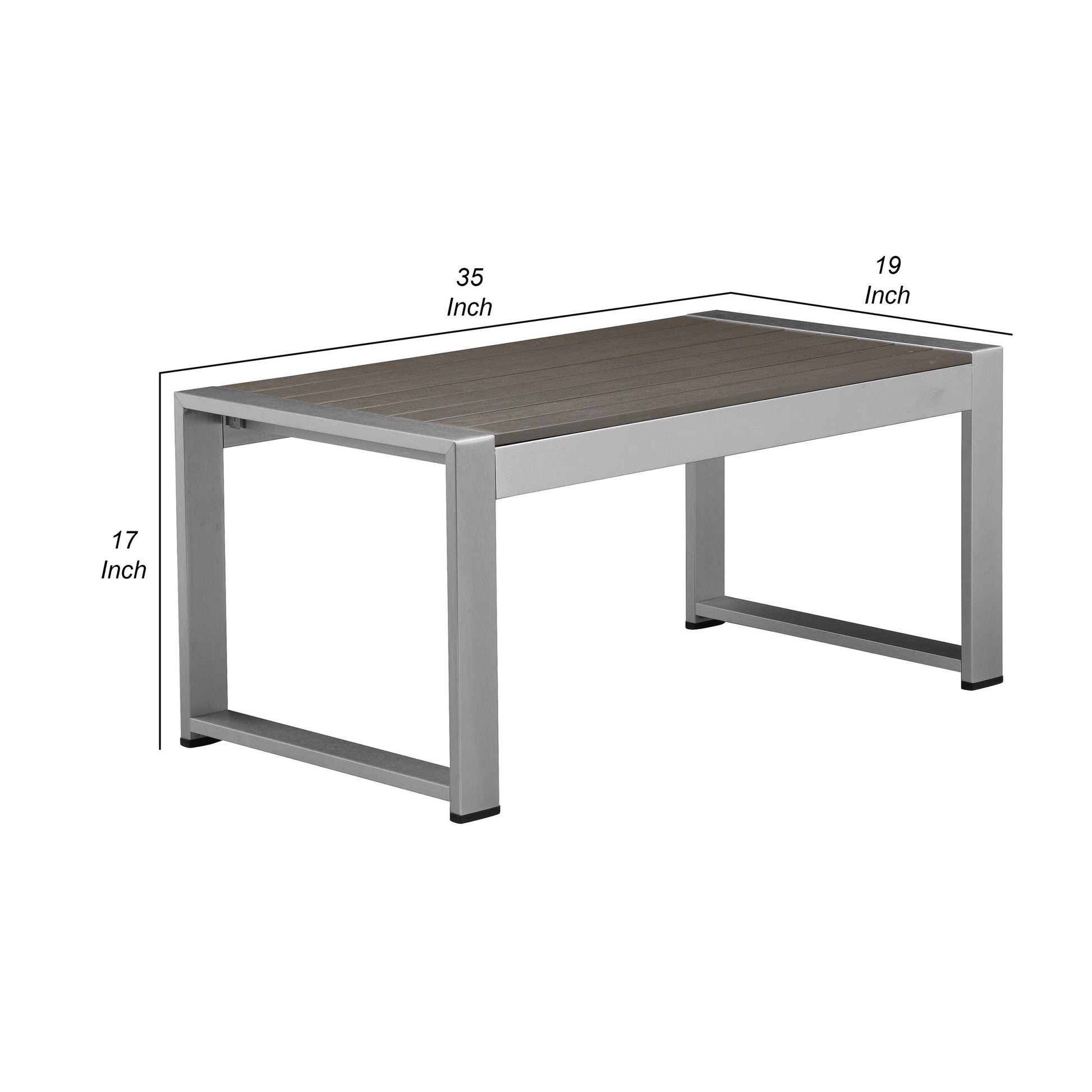 Kili 35 Inch Coffee Table, Polyresin Surface, White Gray Aluminum Frame Gray Aluminium