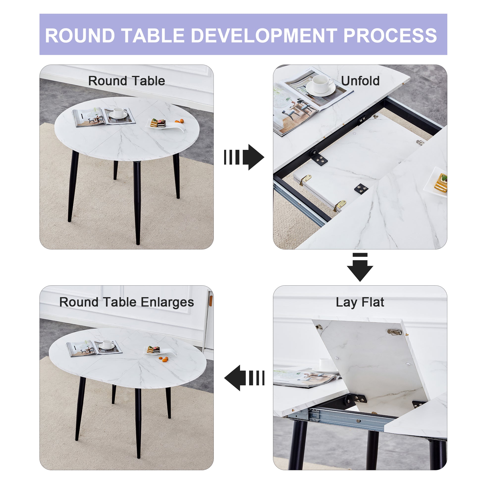 With A Clever Retractable Mechanism, The Mdf Table Top Is Made Of Black Metal Legs And Has A Smooth And Delicate Surface. The Unique Look Creates The Sleekof A Modern Home. White Mdf Metal