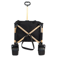 Aluminum Alloy Folding Wagon, Heavy Duty Utility Beach Wagon Cart For Sand With Big Wheels, Adjustable Handle&Drink Holders For Shopping, Camping,Garden And Outdoor Black Garden & Outdoor American Design Fabric Steel