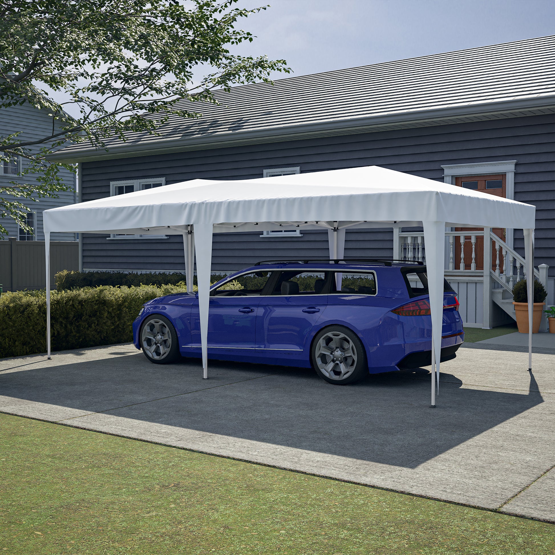 10'X20' Pop Up Canopy Tent With 6 Sidewalls, Ez Pop Up Outdoor Canopy For Parties, Waterproof Commercial Tent With 3 Adjustable Heights, Carry Bag, 6 Sand Bags, 6 Ropes And 12 Stakes, White White Metal