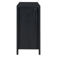 Retro 4 Door Sideboard With Distressed Finish And Adjustable Shelves For Dining Room, Kitchen, And Living Room Black Black Mdf,Rubber Wood