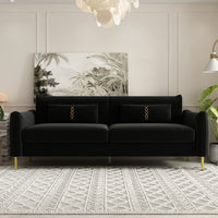 Fx P19 Bk Sofa 85.83Inch Velvet Sofa Couch Luxury Modern Upholstered Sofa With 2 Pillows Black Color Black Velvet 2 Seat