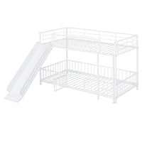 Twin Over Twin Size Metal Bunk Bed With Slide And Guardrails, White Twin White Metal