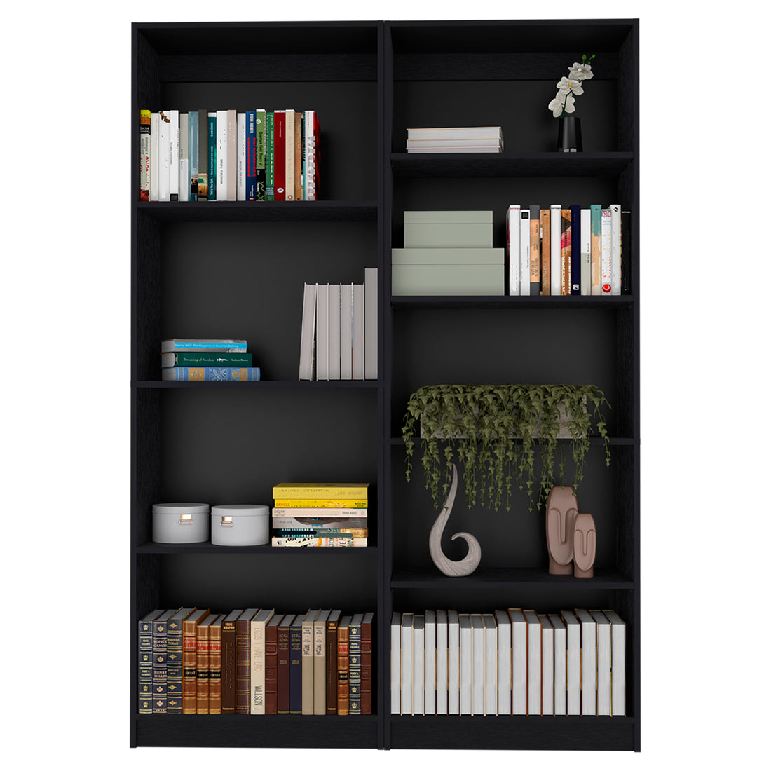 2 Piece Bookcase Living Room Set, Storage Cabinet, 49" Wide And 9 Shelves Black Freestanding 5 Or More Shelves Black Office Shelves Included Modern Particle Board