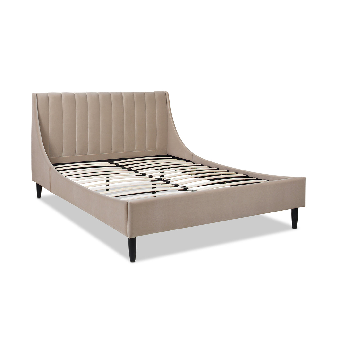 Aspen Vertical Tufted Modern Headboard Platform Bed Set, Queen, Mink Beige Performance Velvet Queen Mink Wood Foam Velvet Velvet