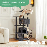 54In Cat Tree, Indoor Cat High Rise Multi Story Tower, Pet Playroom With Large Apartment, Dark Grey Gray Cat Scratch Fabric