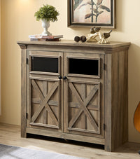 Coffee Bar Cabinet, Kitchen Storage Cabinet, Modern Farmhouse Buffet Sideboard And Adjustable Shelf, Barn Door Accent Cabinet For Kitchen, Dining Room, L38''*W15.35"*H35" Gray Wash Gray Wash Mdf