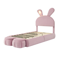 Twin Size Upholstered Platform Bed With Cartoon Ears Shaped Headboard And Light, Pink Box Spring Not Required Twin Pink Wood Bedroom Bed Frame Velvet Upholstered