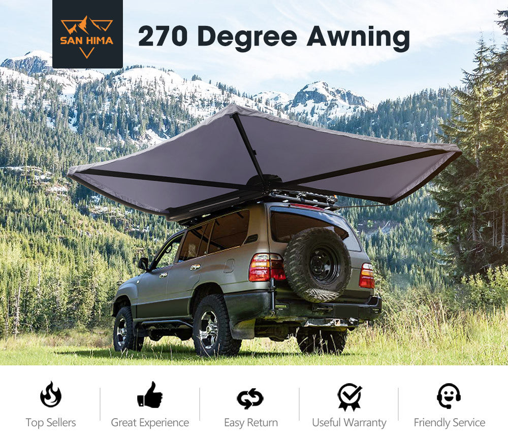 San Hima 270 Degree Free Standing Awning 600D Double Ripstop Oxford 4X4 Upf50 Dark Gray Fabric Metal