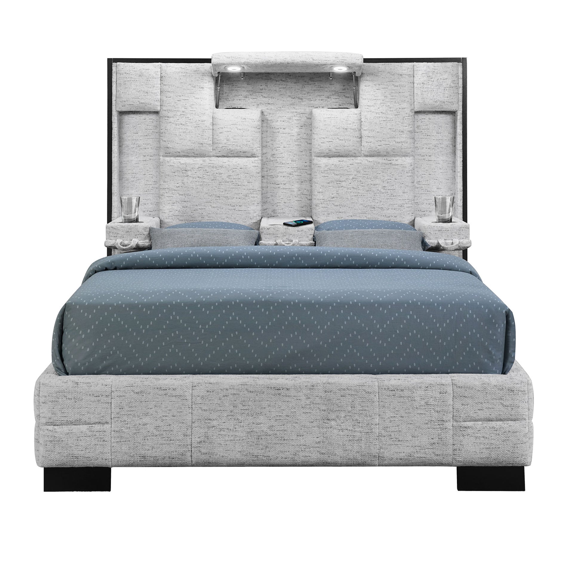 Yaris Grey Queen Bed Gray Rubber Wood