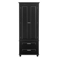 Tall Storage Cabinet With Two Drawers For Bathroom Office, Black Black Mdf