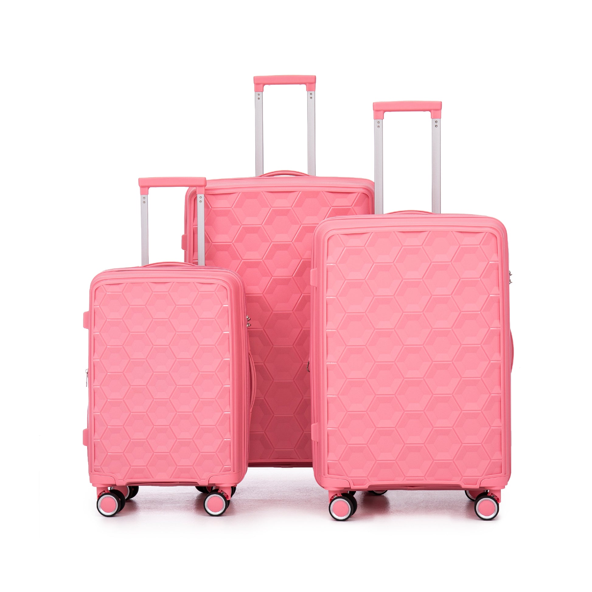 Pp Luggage Sets 3 Piece 20 24 28 , Expandable Carry On Luggage With Tsa Lock Airline Approved, Pp Materials Hard Shell And Lightweight Suitcase With Spinner Wheels Pink Pink Polypropylene