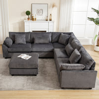 Arrival Oversized Modular Sectional Sofa Couches Set,Corduroy Upholstered Deep Seat Comfy Sofa For Living Room,Dark Gray Dark Gray Fabric 6 Seat